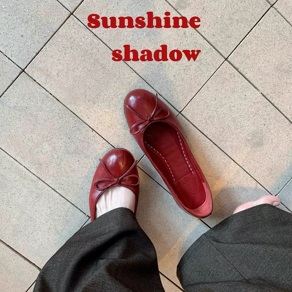 超软水洗马皮葡萄妈同款法式复古蝴蝶结浅口单鞋女百搭芭蕾平底鞋