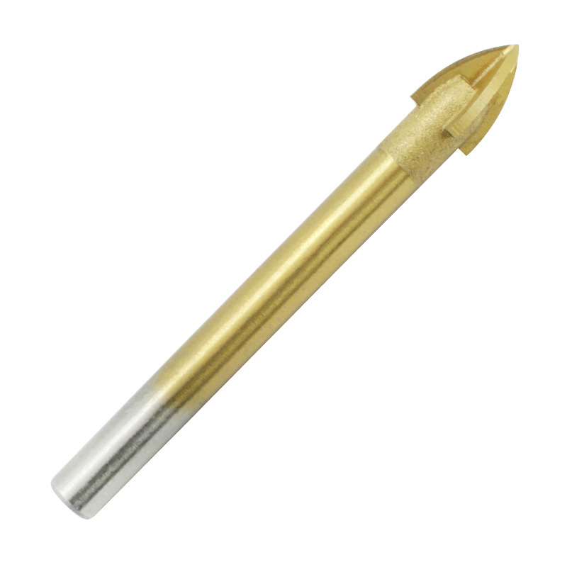 Industrial-grade round handle cross tile drill bit, titanium-coated triangular drill bit, glass and ceramic wall drilling and punching Item Picture
