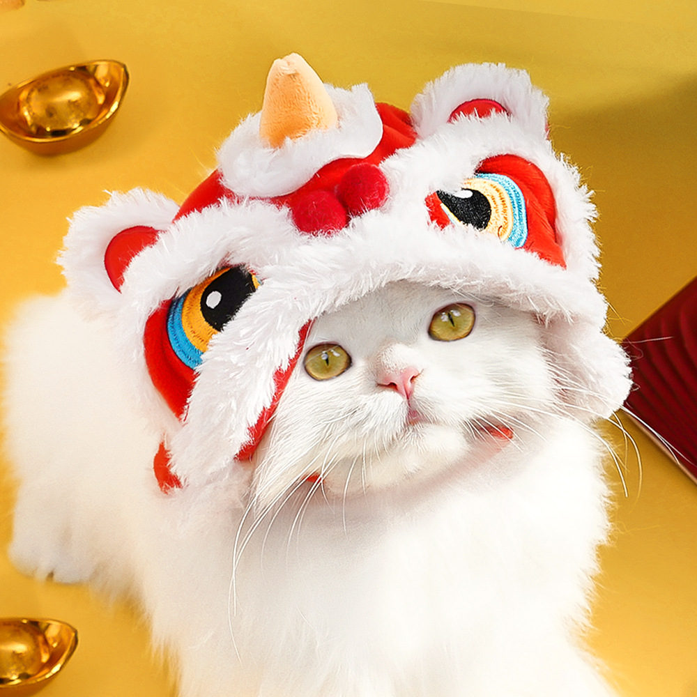 Pet hats, dog and cat hats, New Year lion dance hats, autumn and winter warm headwear, festive headwear supplies