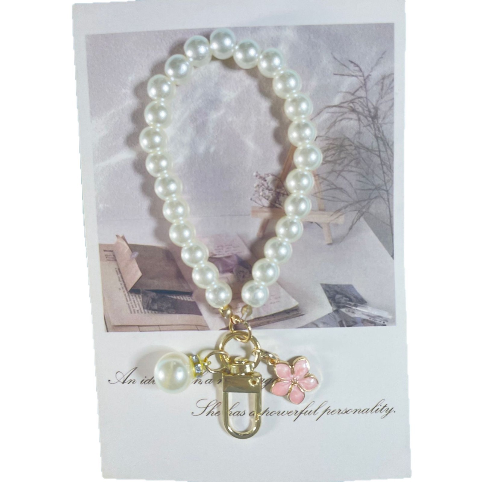 珍珠花朵串珠挂件手机壳钥匙扣挂饰箱包挂链配饰小香风珍珠手机链                              白底实物图