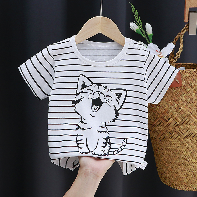 Class A pure cotton children's short-sleeved T-shirt for girls and infants, summer solid-color cotton printed short-sleeved T-shirt, 100 children's Class a T-shirt Specification image