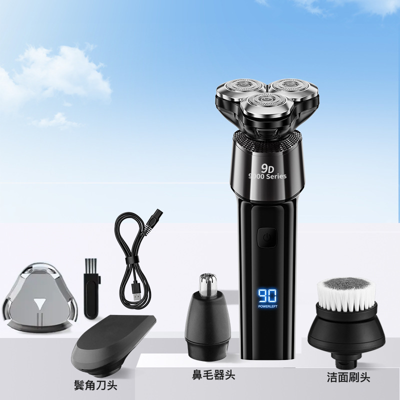 High-Power Electric Shaver, Full-Body Water-Washable Rechargeable Men's Three-Head Multi-Functional Beard Razor, Cross-Border details Picture