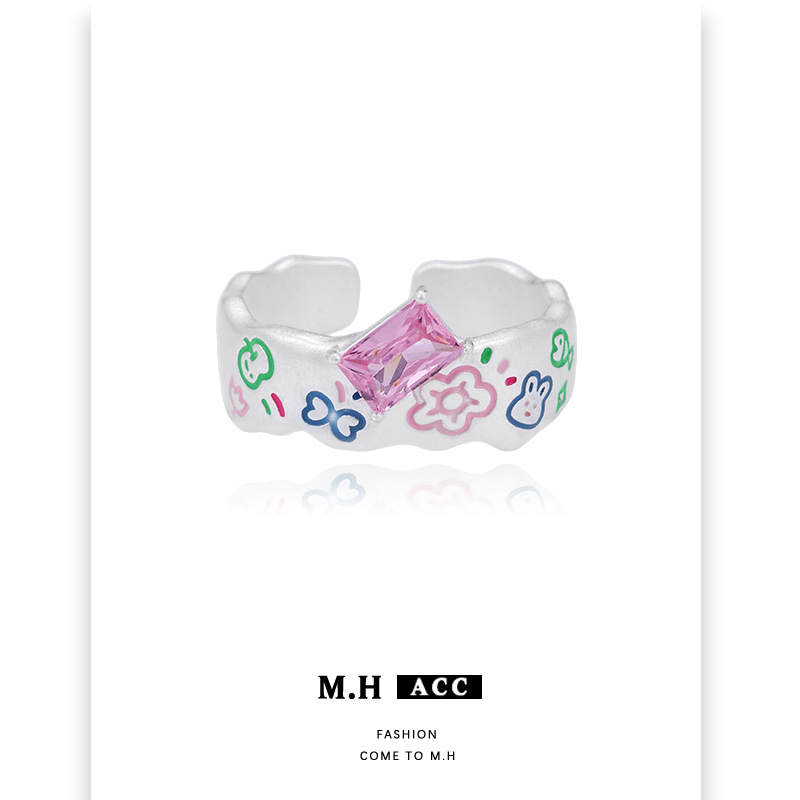 Dopamine colored ring for women, simple and versatile, elegant open ring, sweet, spicy, cute and niche cartoon index finger ring