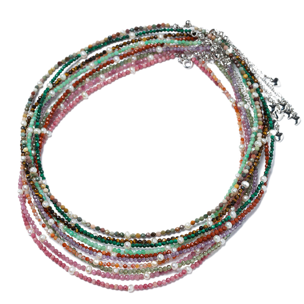 2mm cristal natural color collar de cuentas mujer diseñador piedra natural perlas perlas perlas gargantilla accesorios de moda Item Picture