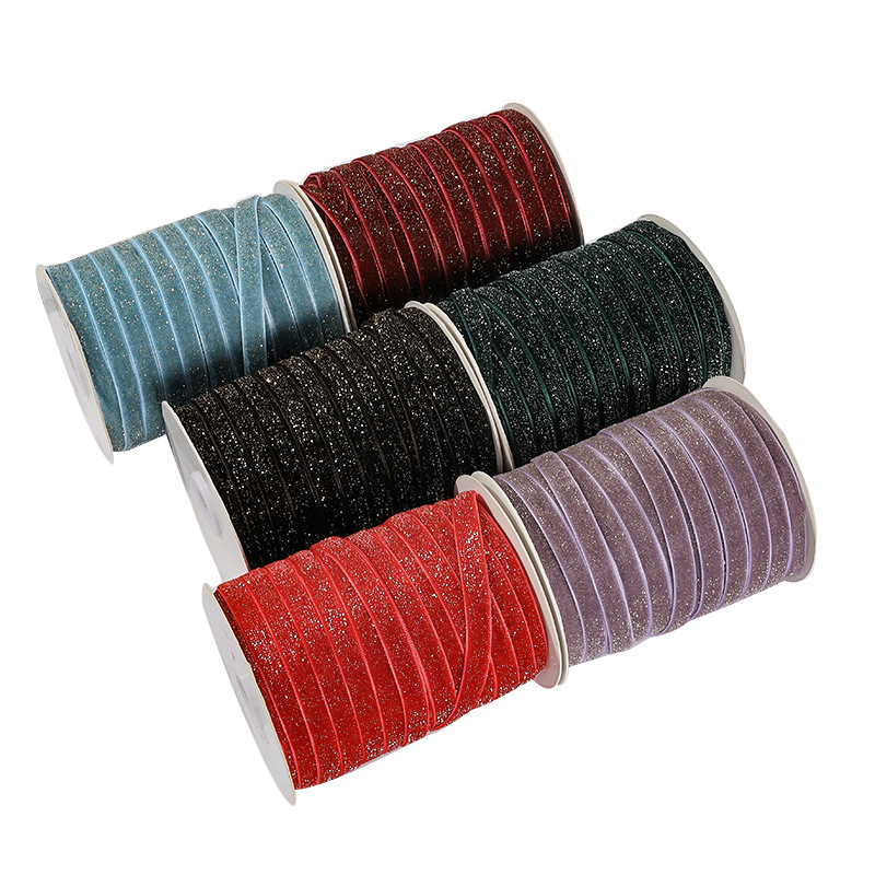 Wholesale single-sided star-dot flocking ribbon velvet webbing for clothing headwear accessories in stock Item Picture