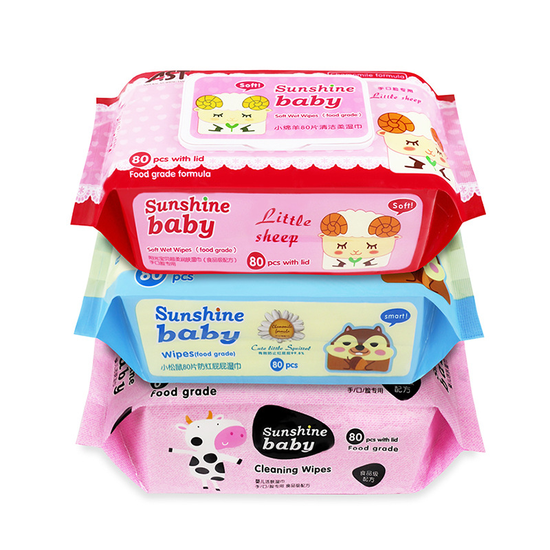 安生小绵羊80抽30抽+5婴幼儿湿纸巾宝宝新生儿湿巾超市批发湿纸巾白底实物图