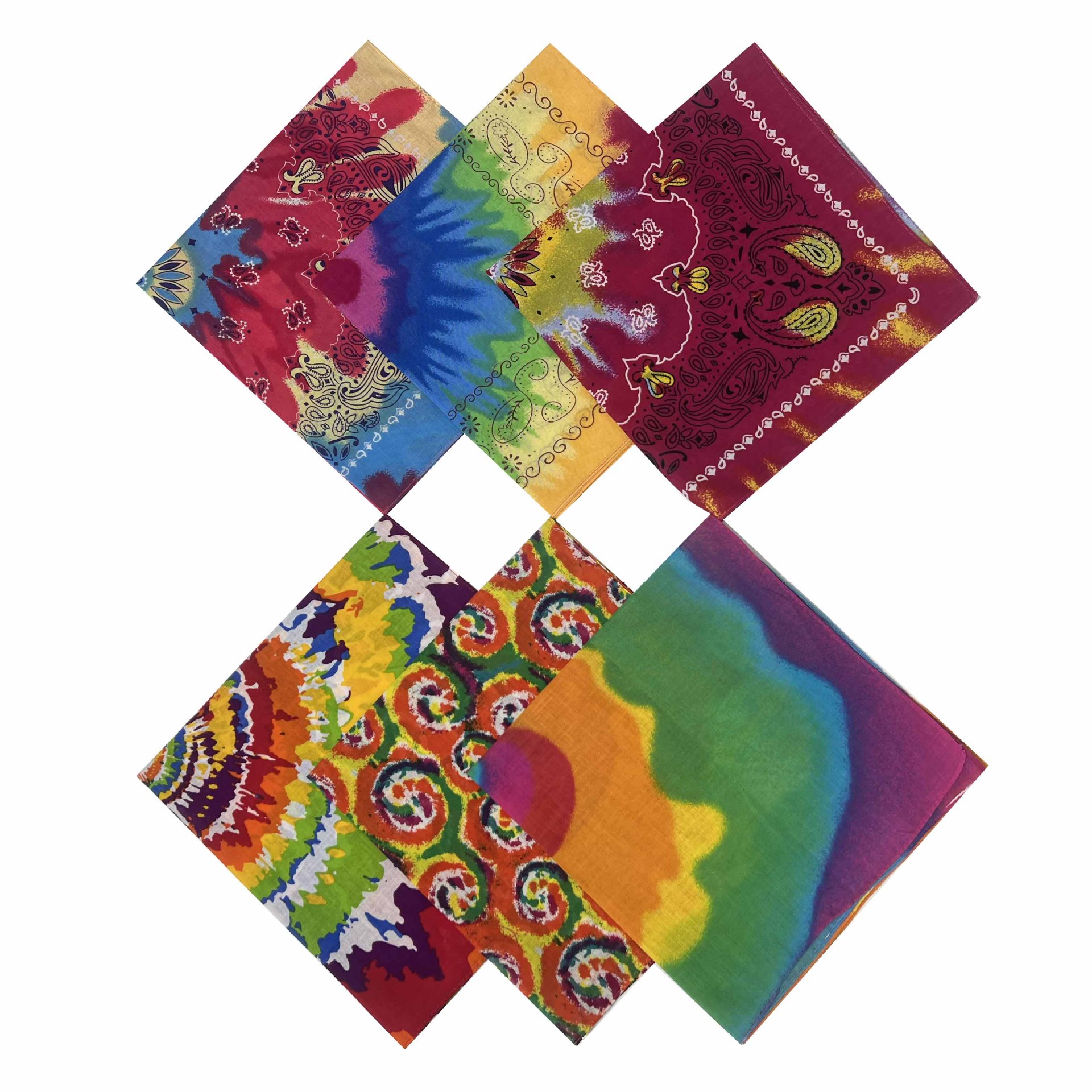 Trendy hiphop headscarf, West coast colorful seven-color striped vortex all-cotton square towel in stock wholesale