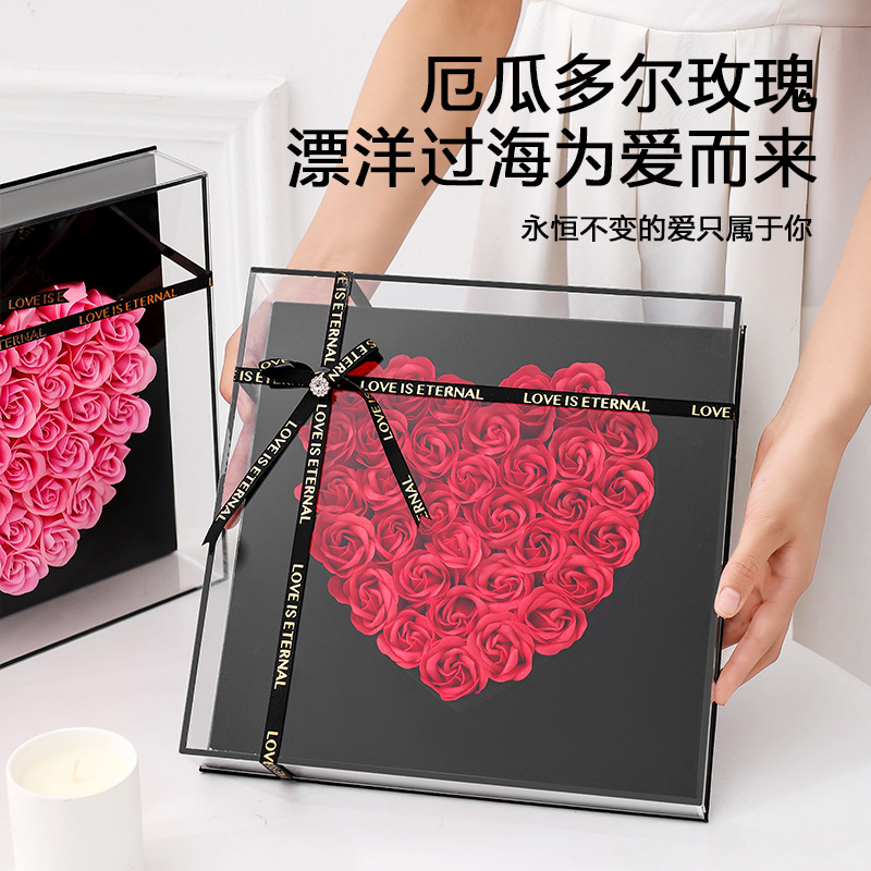 Soap flower acrylic flower box for your girlfriend's birthday gift box, Valentine's Day gift, small chanel-style rose decoration details Picture