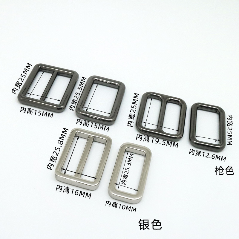Wholesale alloy Japanese character buckles, metal pet buckles, round line square buckles, adjustable buckles, webbing buckles, bag accessories, three-position buckles Specification drawing