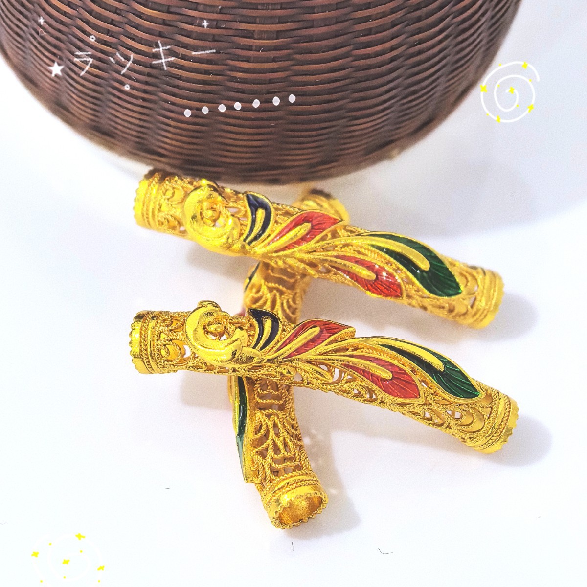 高保色沙金凤凰于飞弯管配件吉祥富贵凤凰镂空珐琅彩手饰复古批发