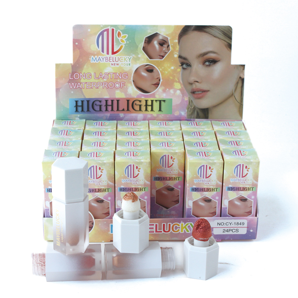 跨境六角边斜面6色高光液提亮脸部眼部修容液外贸批发