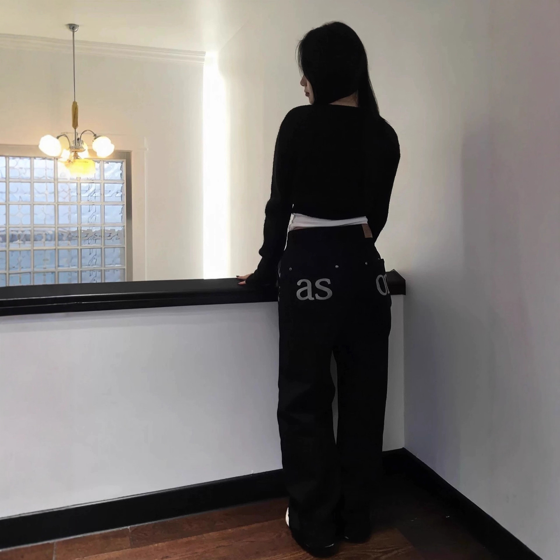 牛仔裤女高腰复古/牛仔裤女直筒复古/牛仔裤/多口袋牛仔裤欧美/女款牛仔裤细节图