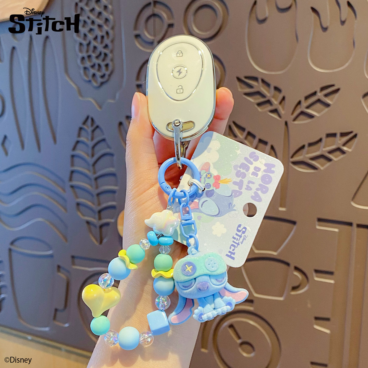 Genuine Stitch plush toy, keychain, women's exquisite mobile phone chain, beaded key chain, couple bag pendant Specification image