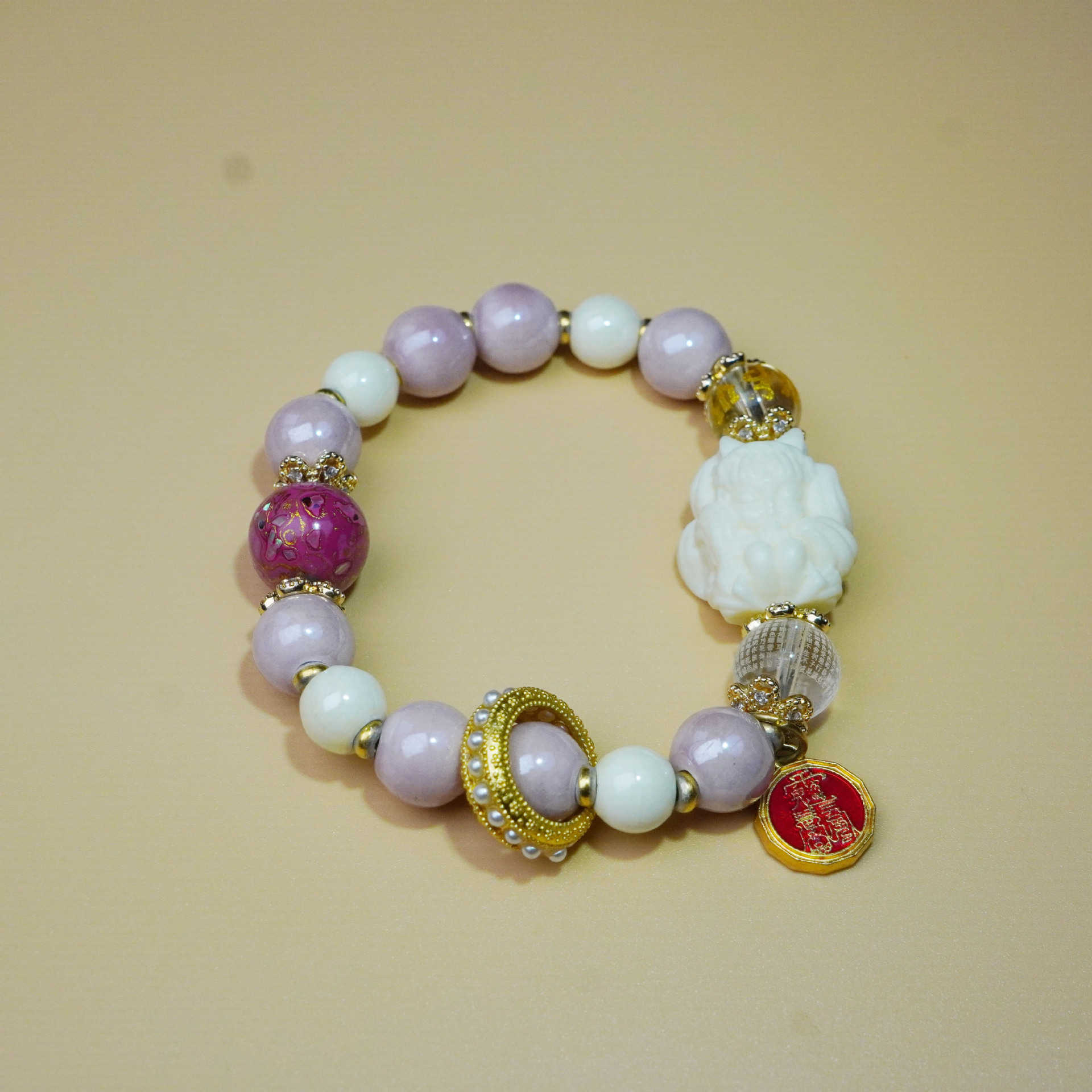 Hangzhou Xiangji's same style of incense ash porcelain nine-tailed fox bracelet, women's pink porcelain multi-color crystal bracelet, small phoenix Nine accessory Specification image