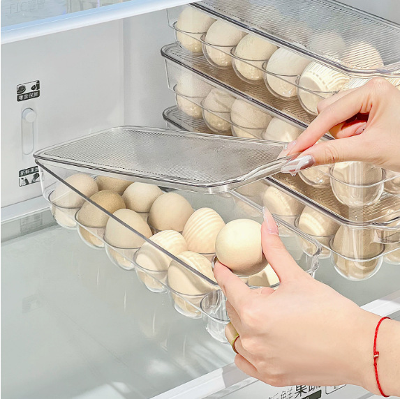 Transparent refrigerator egg storage box, stackable rectangular egg tray, kitchen food organization, covered egg preservation box Specification image