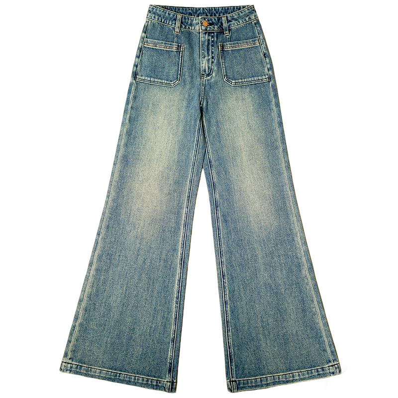 Factory direct sales of new loose and retro Lyocell cotton jeans. Pear-shaped figure, front pocket, flared flared pants with four-sided elasticity Item Picture