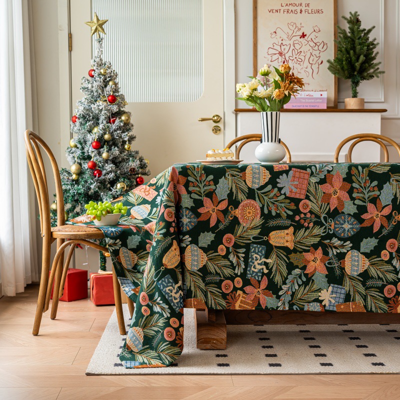 乐轩秀红色新年圣诞节桌布提花加厚轻奢高级氛围感长方形餐桌台布