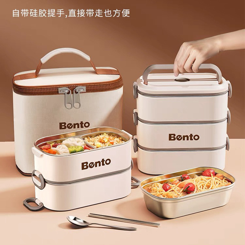 304 multi-layer insulated lunch box, large-capacity bento box, water-filled heating lunch box, portable lunch bucket for office workers and students details Picture