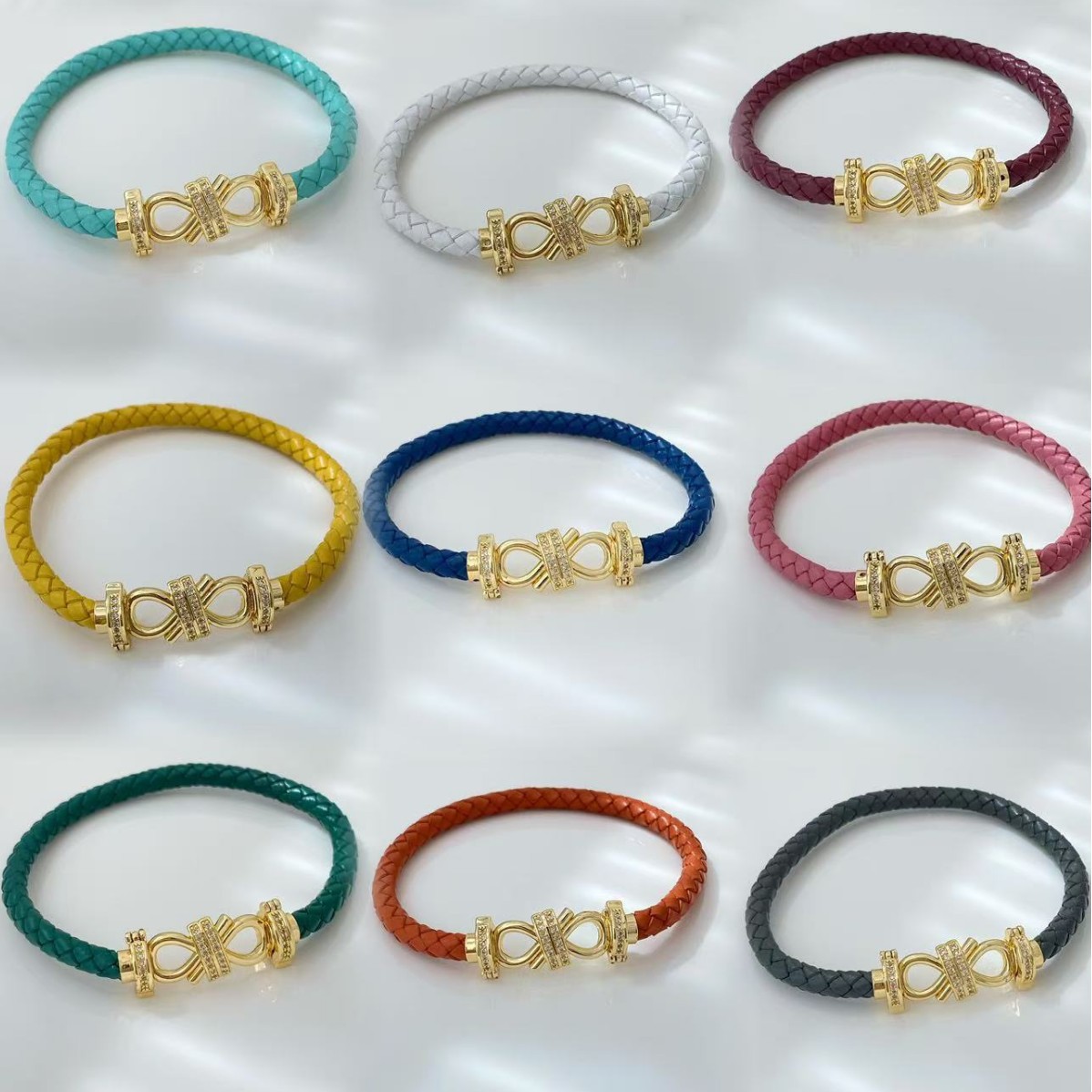 Cross-border fashion, individuality, punk style, classic infinite symbol accessory, copper gold-plated hand-woven leather bracelet details Picture