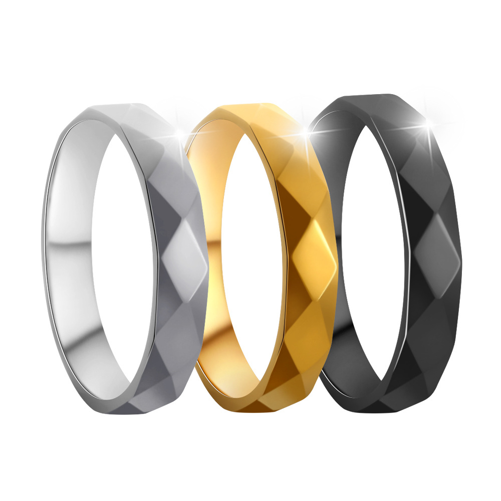 2024 Cross-border source Amazon new Product 4mm couple rings, four-sided geometric ring jewelry, titanium steel ring