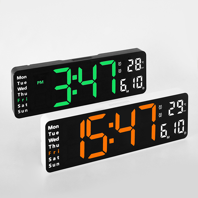13-inch simple sitting and hanging dual-purpose living room clock, large font electronic clock, multiple alarm clocks, temperature and day of the week on the same screen, 6629