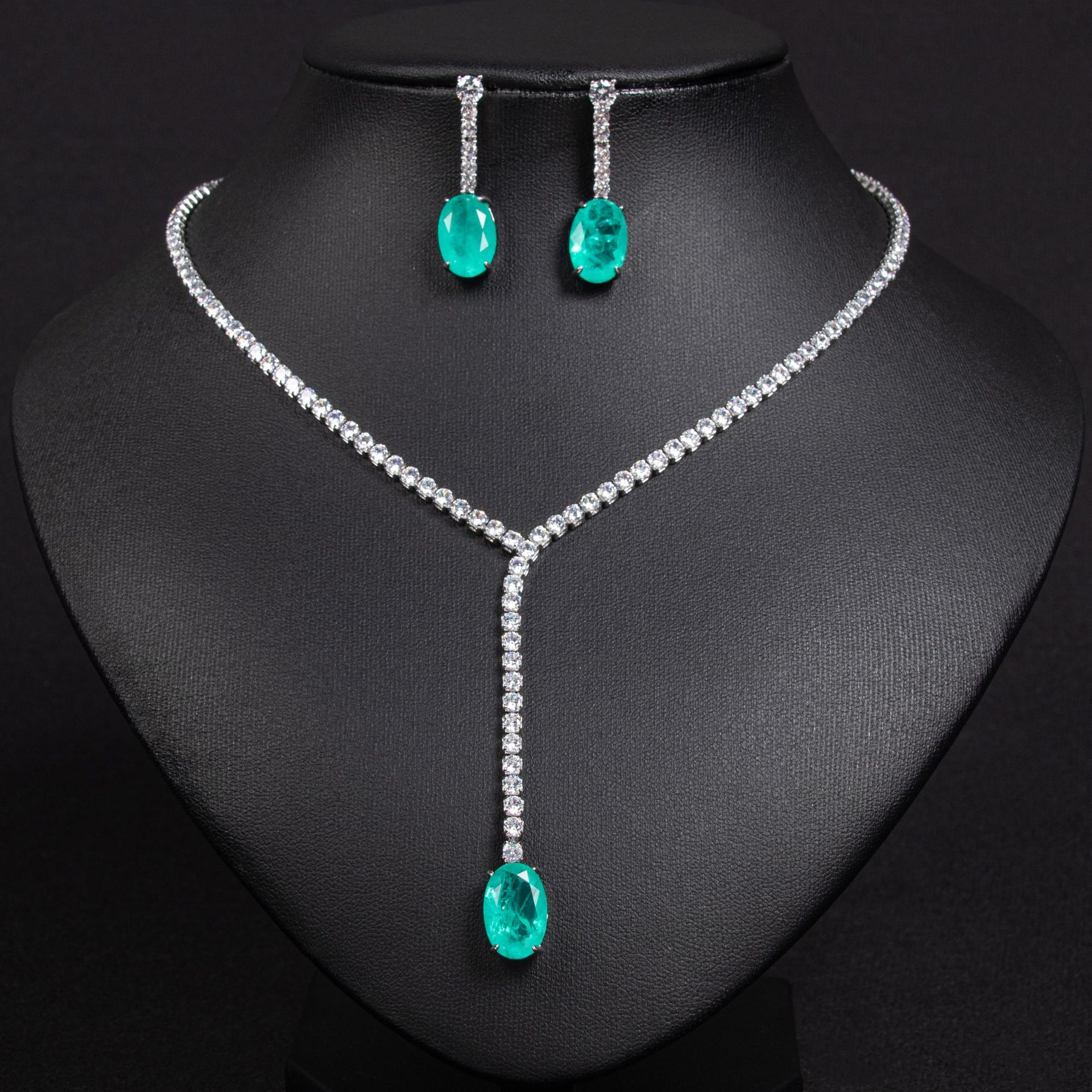 Necklace, women's colored gemstone, bride, zircon necklace, earrings, high-end jewelry set, ruby and egg surface pendant, factory approval Specification image