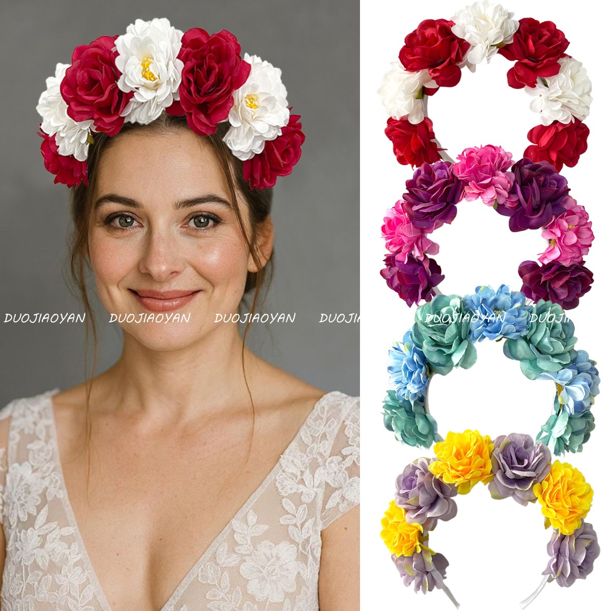 Amazon cross-border new rose headband, realistic peony three-dimensional headband, carnival party decoration headband wholesale details Picture