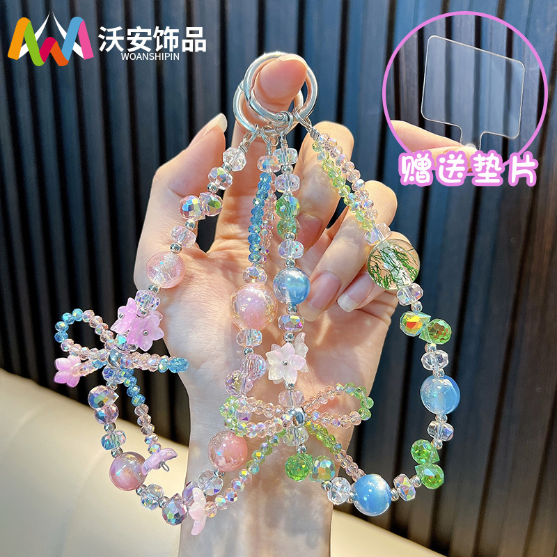 彩色珠串手机挂绳创意印刷多彩背带便携挂链时尚配件