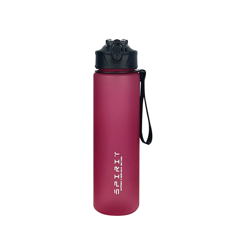 Cross-border simple plastic water cup, space cup, straw cup, lifting rope, outdoor sports, 750ml men's jumping lid, shockproof Item Picture