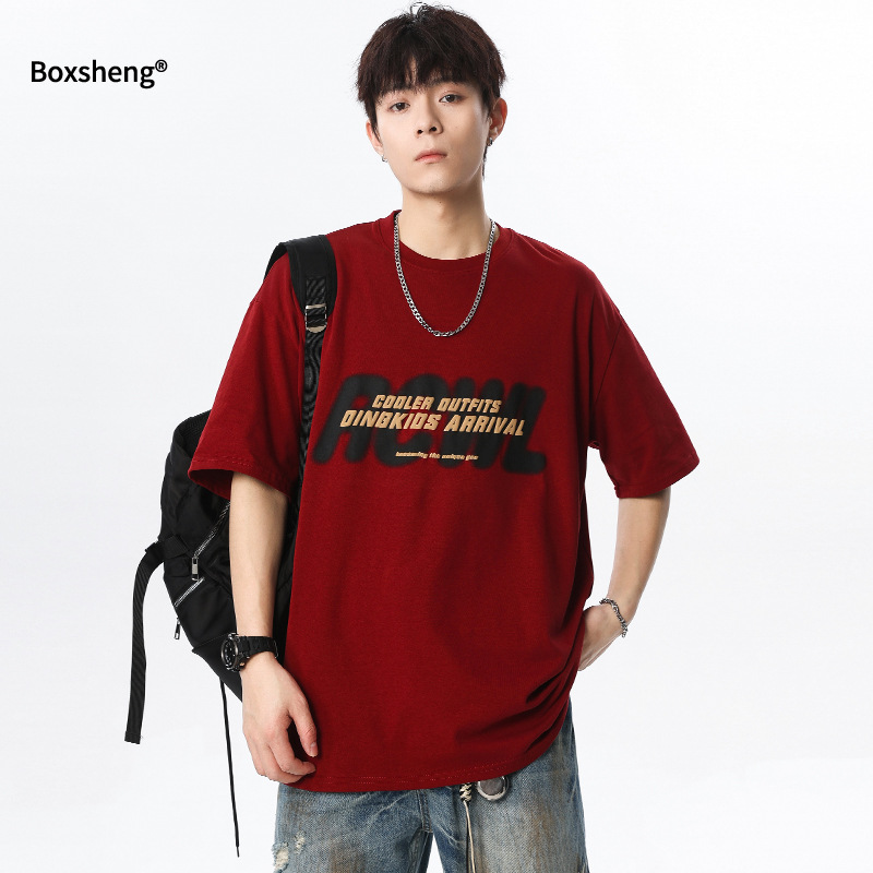 Short-sleeved men's summer American streetwear brand letter-printed couple pure cotton T-shirts, loose, sporty and casual, round-neck and half-sleeve