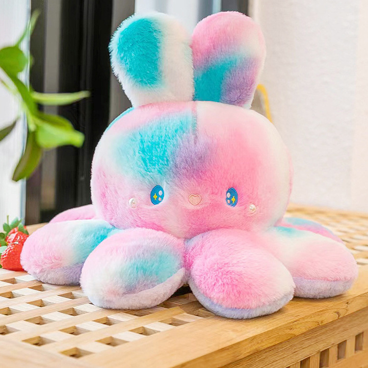 New cross-border double-sided octopus rabbit plush toy, cute tie-dyed and flipable rabbit doll pillow