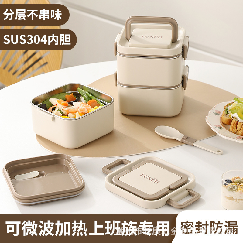 Factory direct sales of stainless steel lunch boxes, microwave ovens, multi-layered lunch boxes for office workers with meals, cross-border wholesale and consignment details Picture