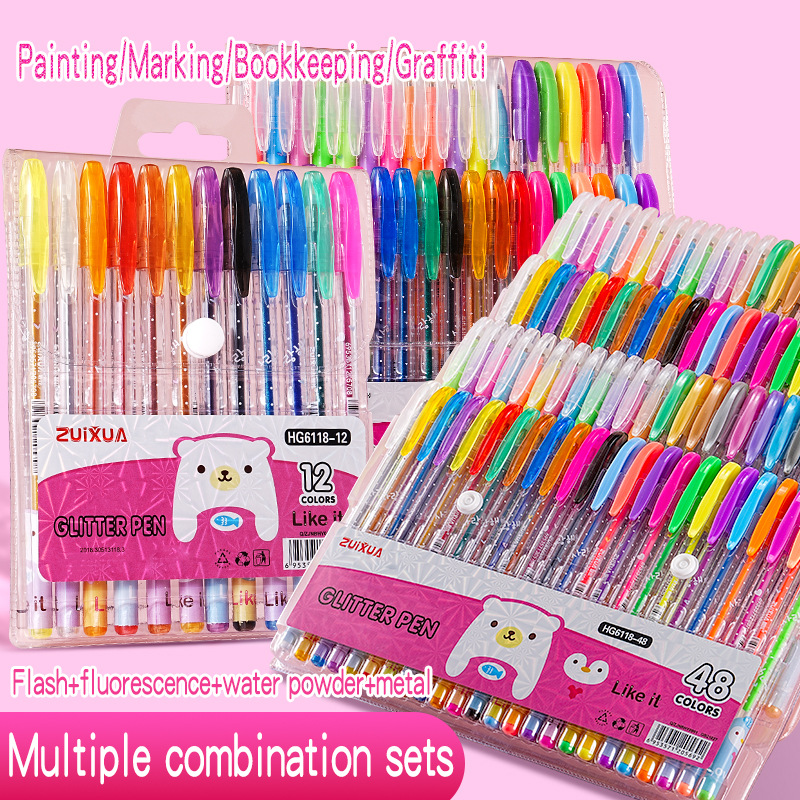 Children's flash Pen 48-color set, pearlescent gel, hand-drawn and hand-drawn notebook pen, pastel pen, fluorescent marker pen, for students Specification image