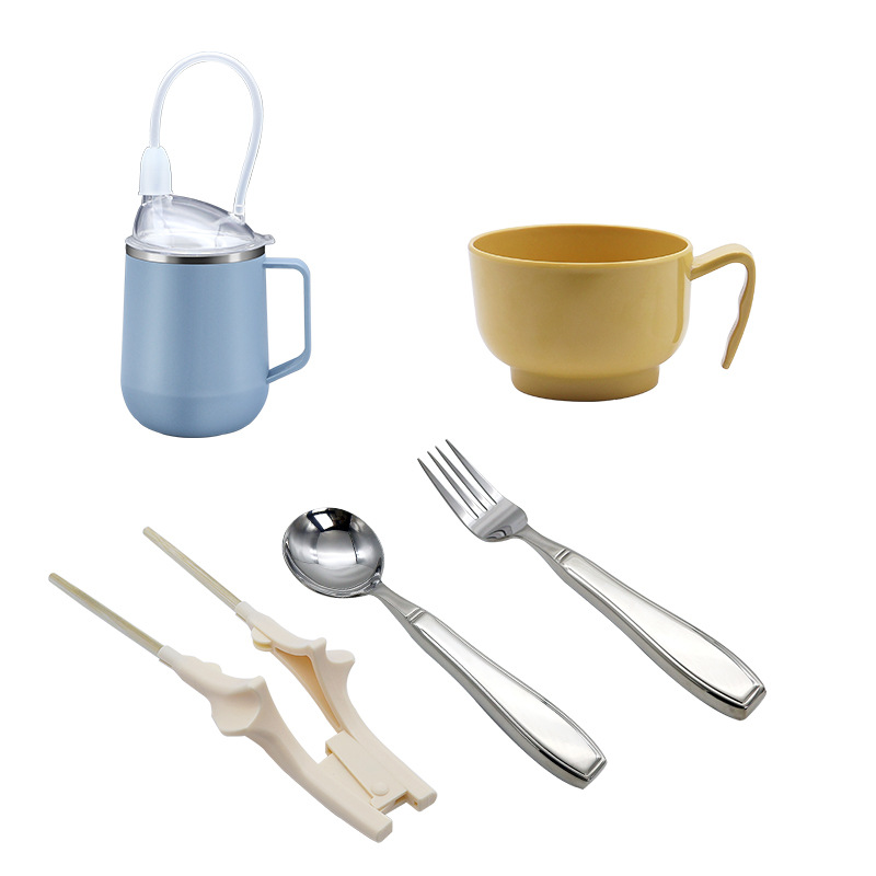 Elderly-friendly tableware, self-service eating utensils for the elderly, auxiliary tableware sets, anti-shake forks and spoons, anti-tipping bowls, care cups