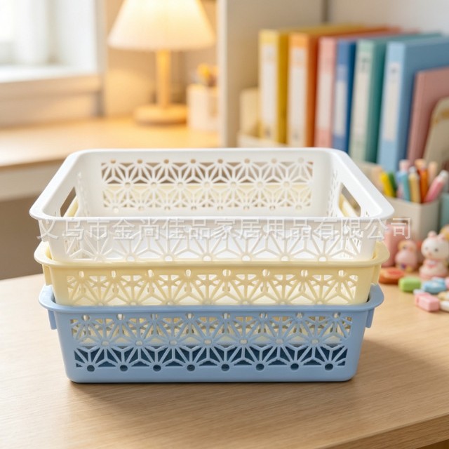 storage basket Plastic storage basket, desktop sundries storage basket, hollow rectangular storage basket wholesale