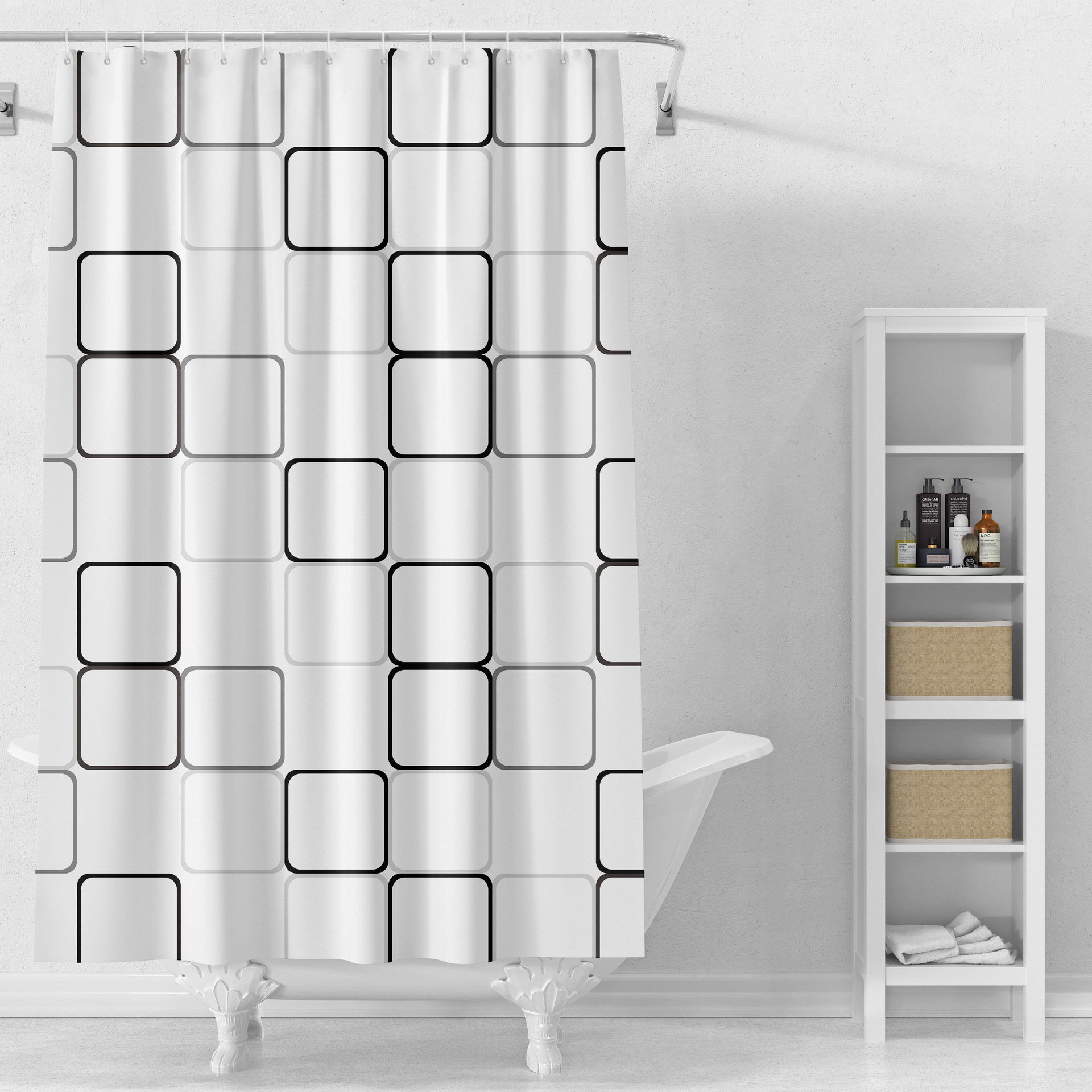 浴帘/浴帘隔断帘/气泡膜/洗手间防水布/跨境产品图