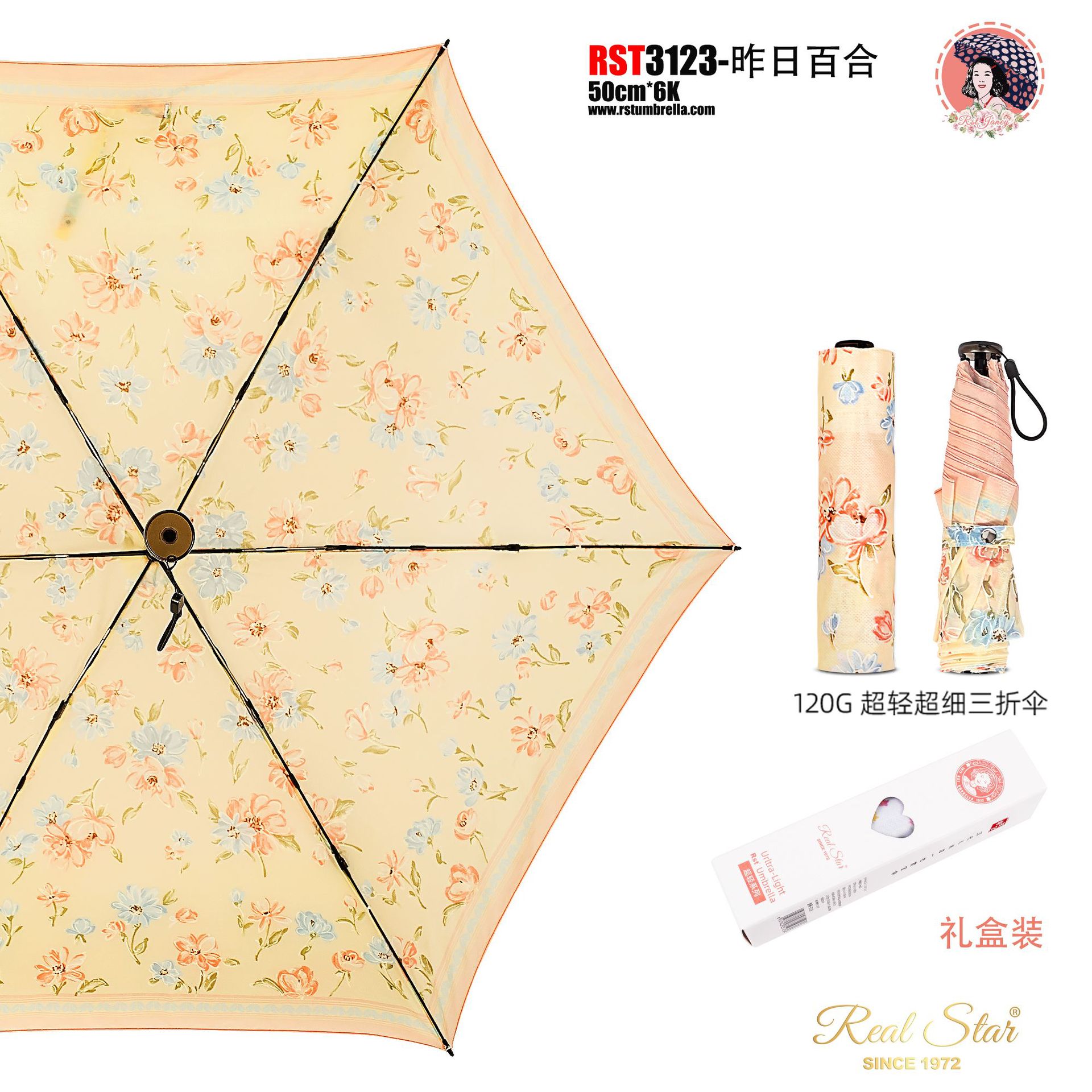 3123 New three-fold hand-opening ultra-light umbrella, Taiwan Fumao fabric umbrella with printed women's fashion umbrella Application Scenario