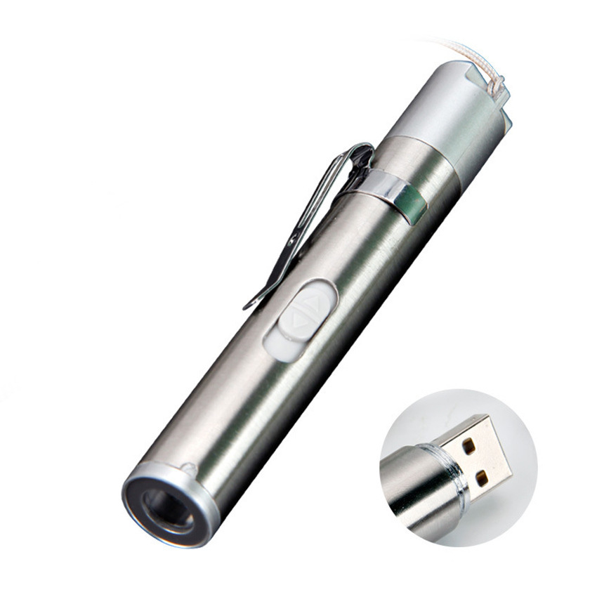 USB aluminum alloy flashlight, rechargeable purple light banknote detector, three-in-one cat toy, rechargeable handheld details Picture