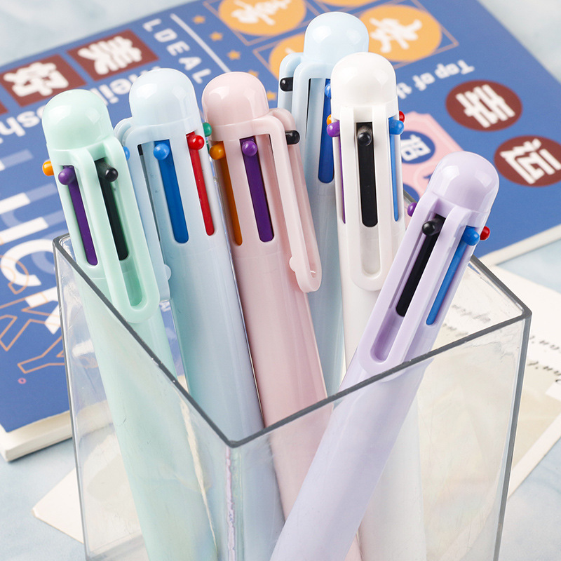Creative Macaron 6-color press ballpoint pen multi-color integrated student writing 6-color girlish heart colorful planner pen Specification drawing
