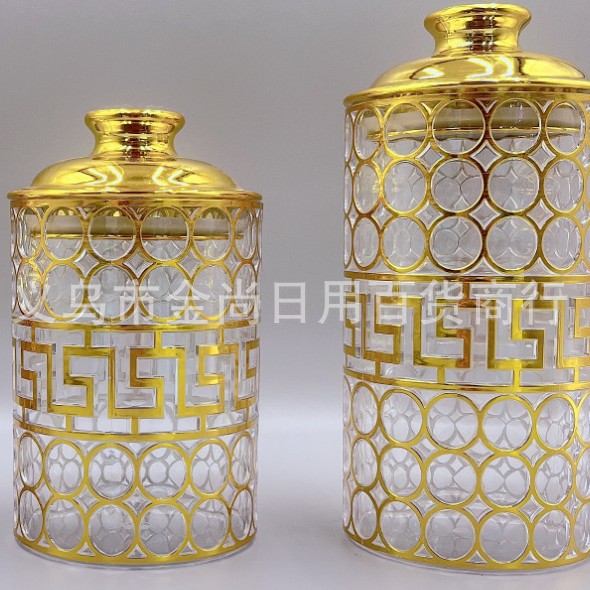 Creative transparent handle crystal plastic candy jar desktop dried fruit storage box candy round large, medium and small sealed jar