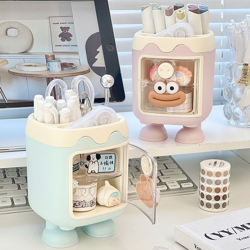 Cute desktop pen holder storage box, student and children's stationery organization and storage rack, desk simple and creative pen holder and pen case