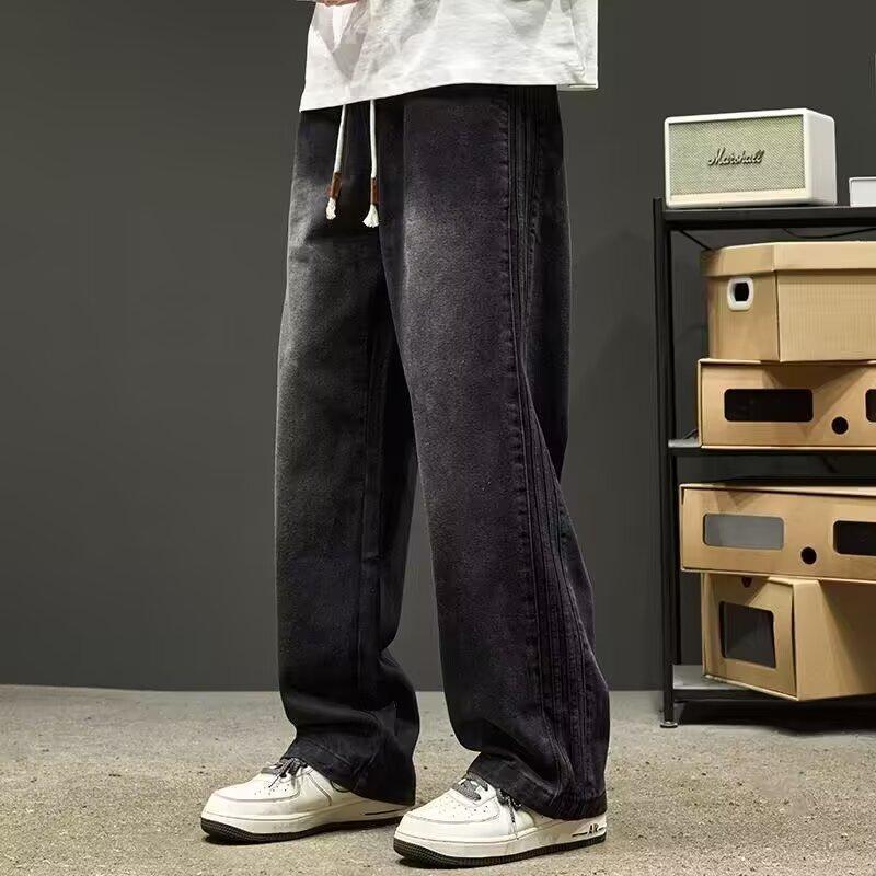 High street fashion brand straight-leg pants for spring and autumn, American vibe pants, loose casual long pants, three-bar jeans for boys Application Scenario