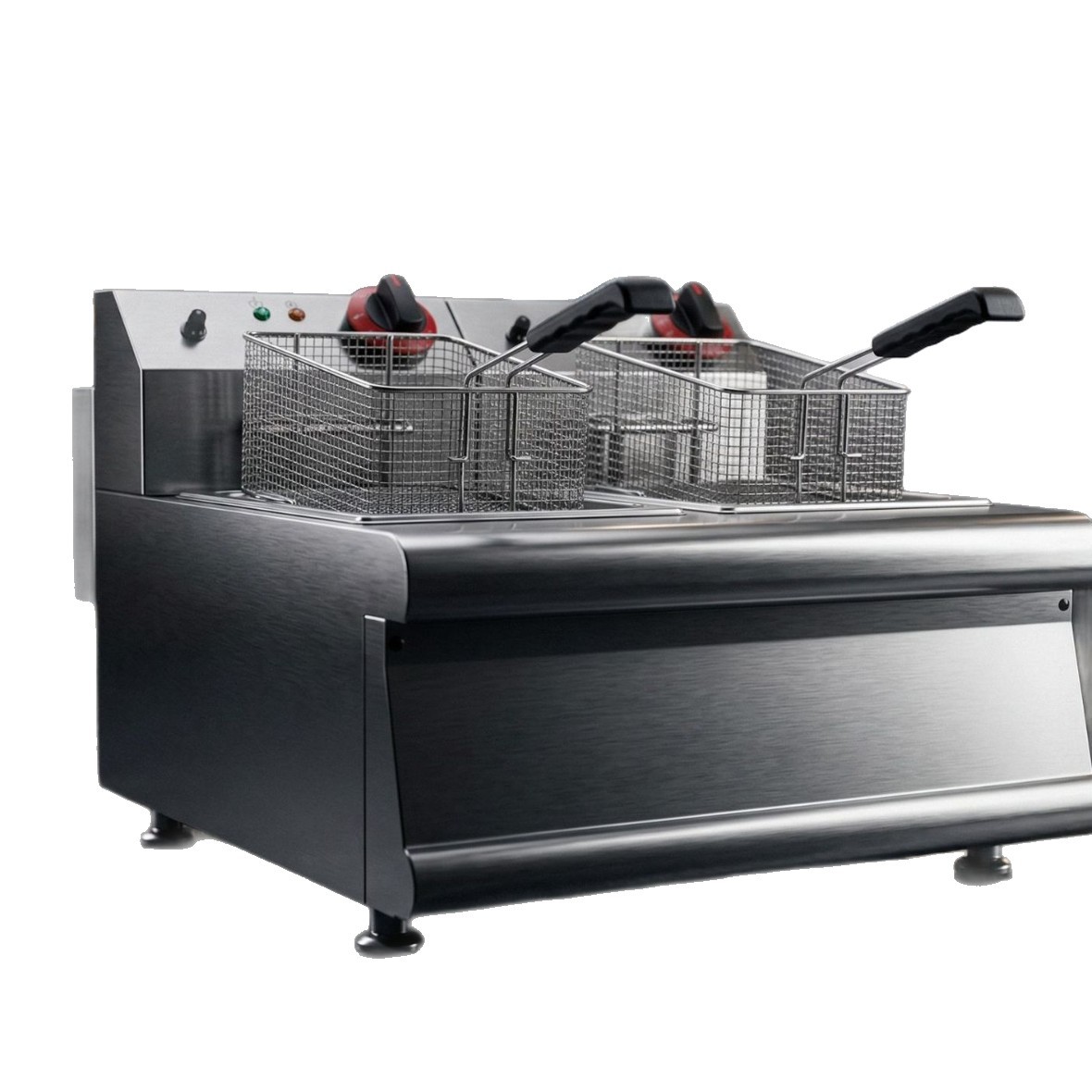 Kaiping desktop double-cylinder double-sieve electric fryer, 8+8L, frying basket, oil, French fries, fryer, snack machine, semi-automatic temperature control Item Picture