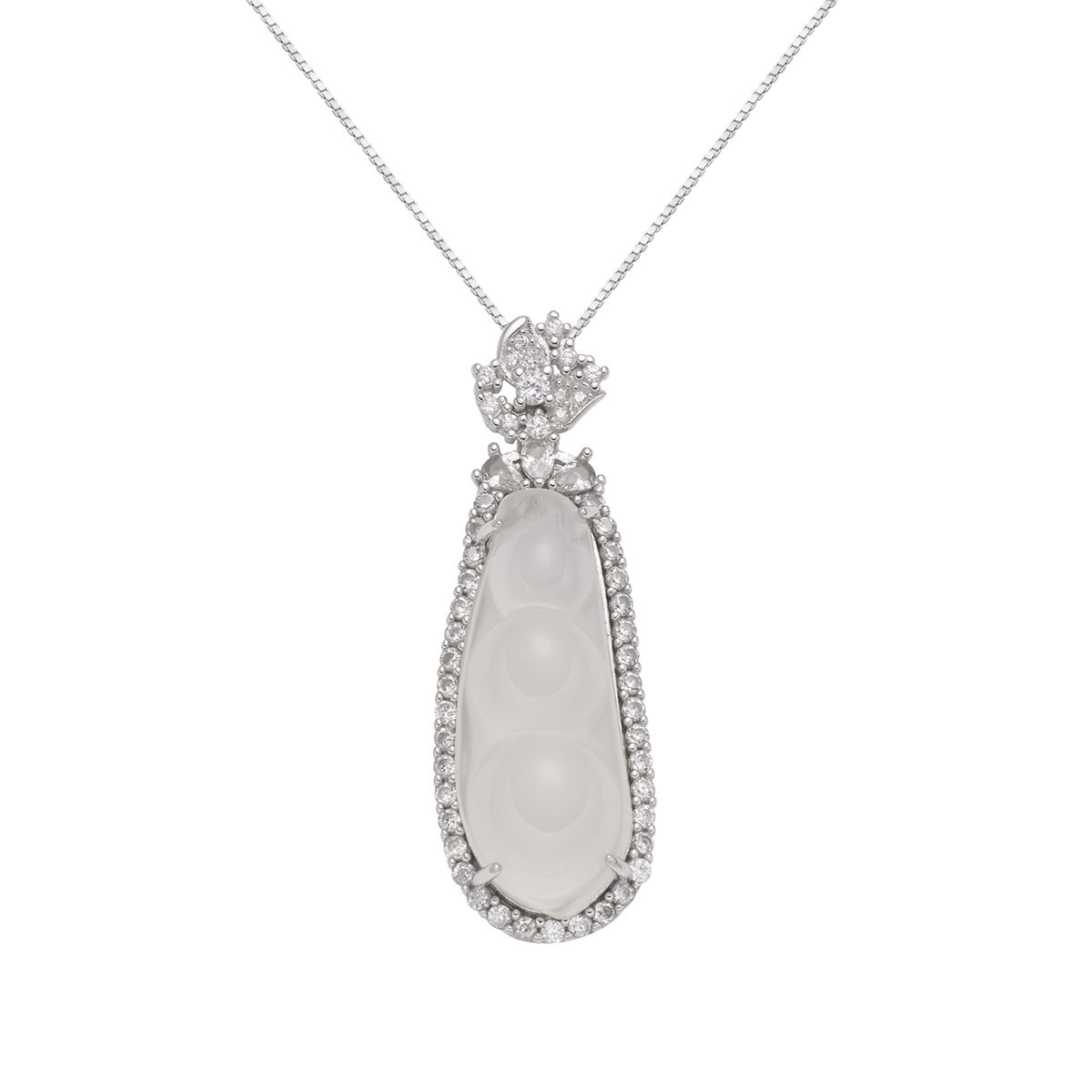 New Chinese-style "Fu Dou" pendant for summer, set with ice-transparent natural white chalcedony, green bean necklace for women Item Picture