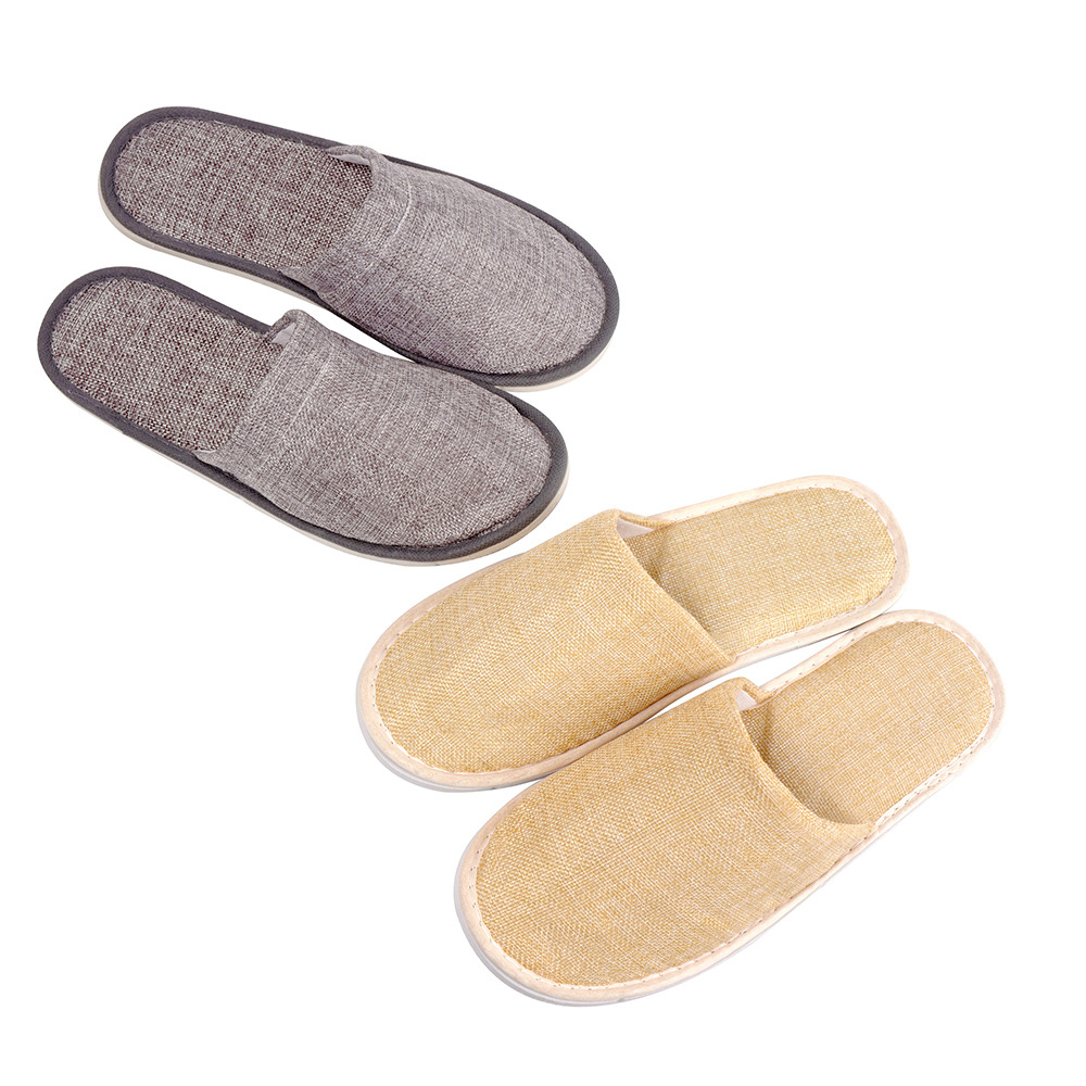Artículos de hotel ropa al por mayor salón de belleza hospitalidad en el hogar artículos de hotel algodón no desechable zapatillas de lino zapatillas lavables Item Picture