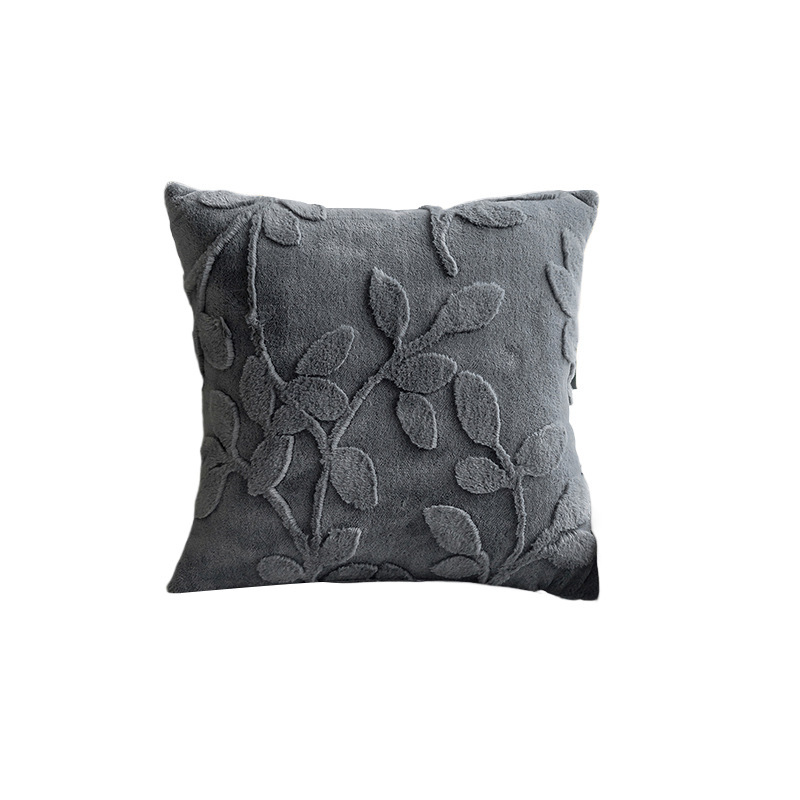 Faux plush jacquard pillow, solid-color simple home sofa pillow cover, three-dimensional leaf pattern living room sofa pillow Item Picture