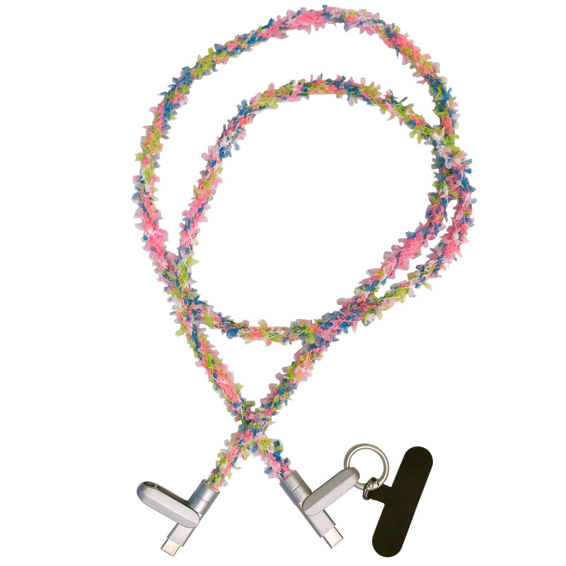 Cross-border wholesale mobile phone lanyard charging cable 60W super fast charging PD data cable can be worn diagonally on the wrist for taking photos and is anti-drop Item Picture