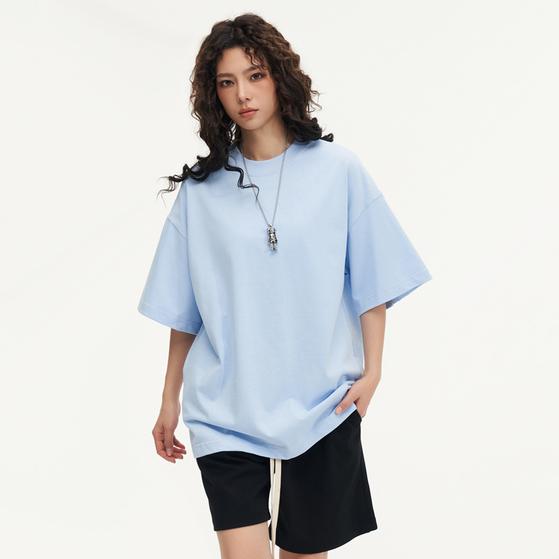 350g pure cotton heavy-duty European-sized T-shirt with logo printing, sporty and casual cross-border, versatile short-sleeved, off-the-shoulder, suitable for both men and women Item Picture