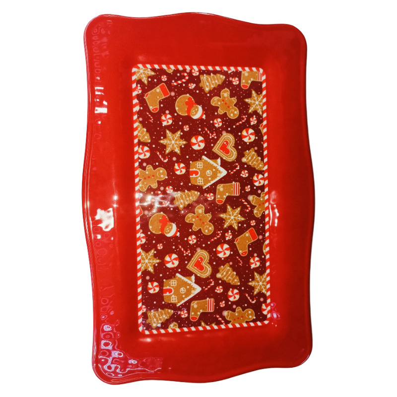 Direct sales of red Christmas tree gingerbread melamine plates from foreign trade manufacturers. Commercial stock of durable and wear-resistant melamine products Specification image