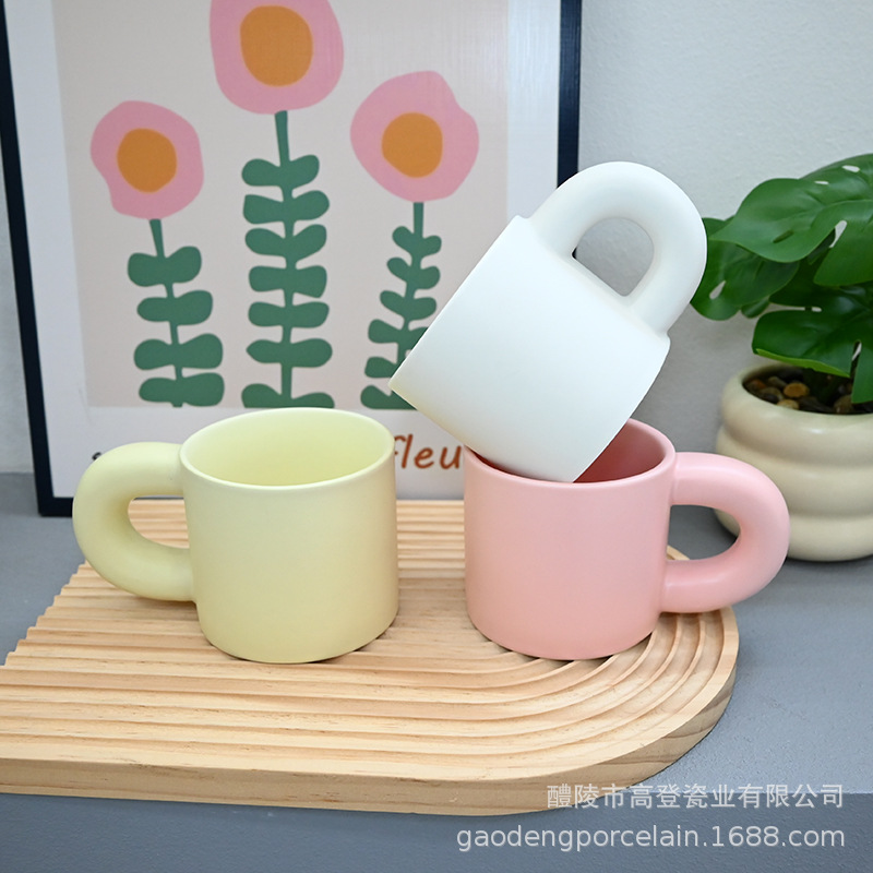 胖胖陶瓷马克杯可印LOGO简约家用大耳朵手柄水杯咖啡酒店礼品杯子细节图